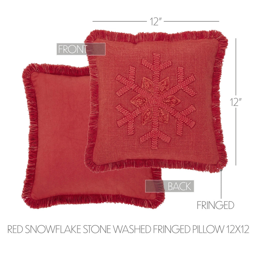 Red Snowflake Fringed Pillow