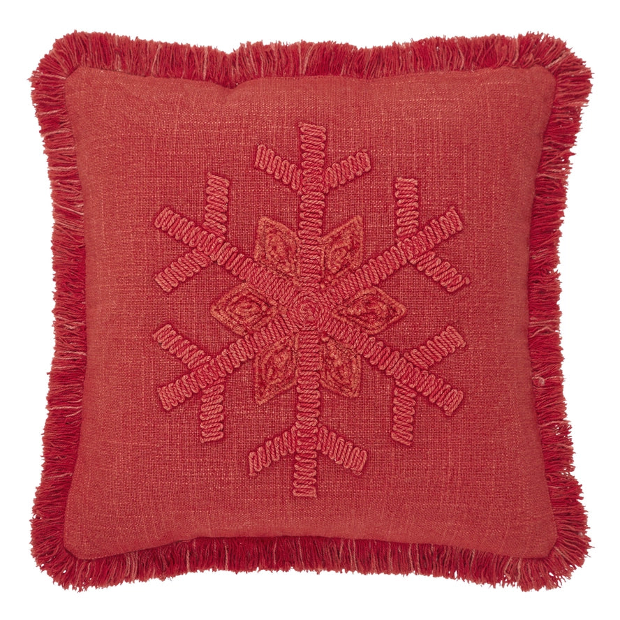 Red Snowflake Fringed Pillow