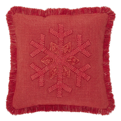 Red Snowflake Fringed Pillow