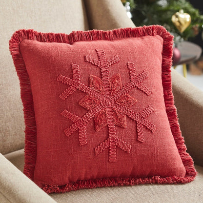 Red Snowflake Fringed Pillow